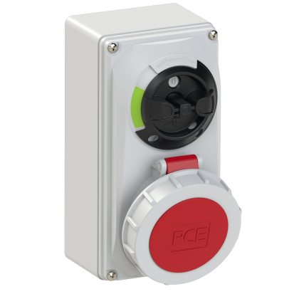 61152-6 PCE Розетка настенная 16А/400V/3P+N+E/IP67, с выключателем и блокировкой