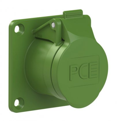 393-4v PCE Розетка встраиваемая 32A/24-42V/2P+E/IP44,фланец 70х70, никелированные контакты