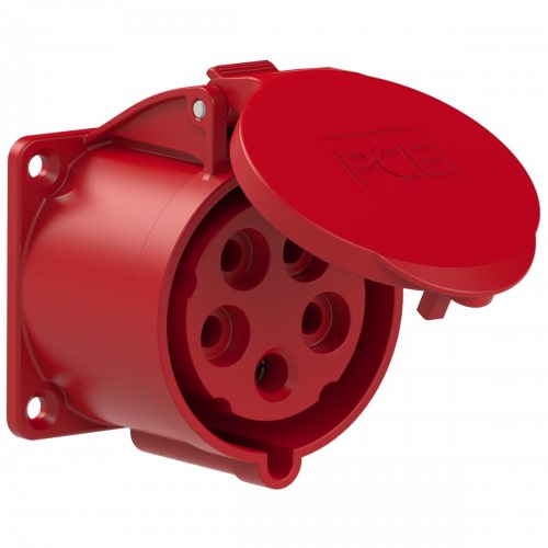 325-6tt PCE Розетка встраиваемая 32А/400V/3P+N+E//IP44, фланец 70x70, безвинтовое подключение