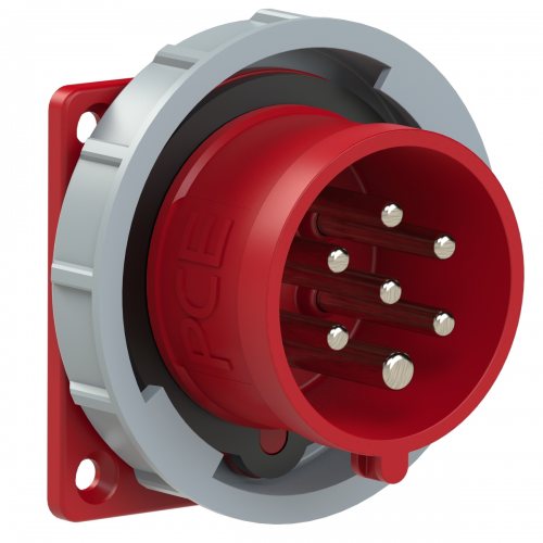 6172-6v Вилка встраиваемая 16A/400V/6P+E/IP67, фланец 75x75, никелированные контакты