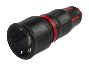 25710-srс PCE Розетка каб 16A/250V/2P+E/IP20 корпус черный, маркер красный, защитные шторки