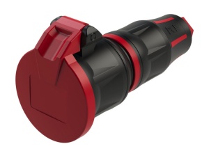 25712-src PCE Розетка каб 16A/250V/2P+E/IP54 с крышкой, корпус черный, крышка и маркер красный