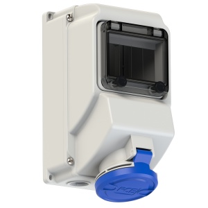 75233-6 PCE Розетка настенная 32А/230V/1P+N+E/IP44 никелирован. контакты, окно 5 модулей, DIN-рейка