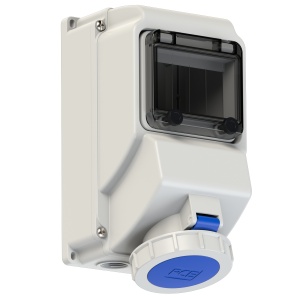 752323-6 PCE Розетка настенная 32А/230V/1P+N+E/IP67 никелирован. контакты, окно 5 модулей, DIN-рейка