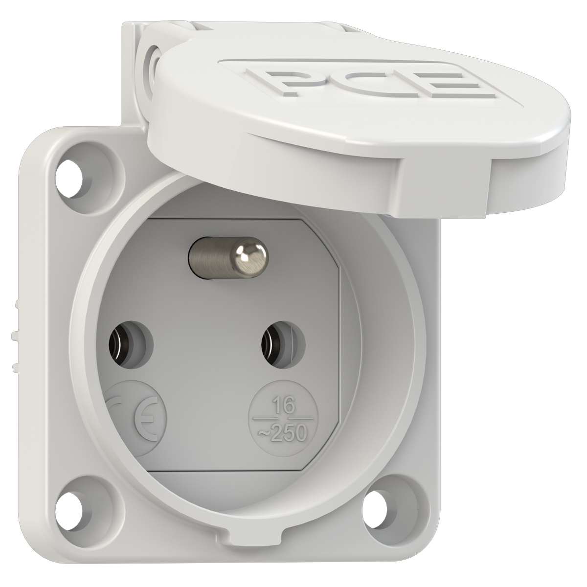 104-0g PCE Розетка встр 16А/250V/2P+E/IP54 50x50 подкл. сзади фр.-бельг. ст. серая