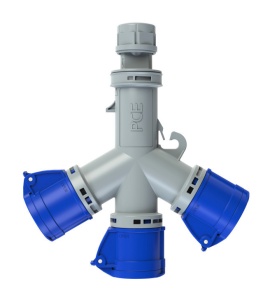 9432006 PCE Тройник. Выход-3 розетки CEE 16А/230V/1P+N+E/IP44, вход-кабельный ввод