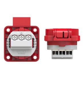 104-0rs Розетка встр 16А/250V/2P+E/IP54 50x50 подкл. сбоку фр.-бельг. ст. красная