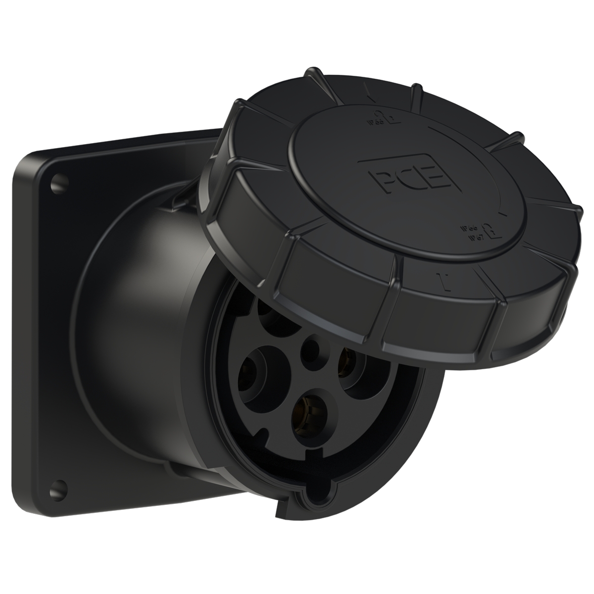345-6xs PCE Розетка встраиваемая 125А/400V/3P+N+E/IP67, черная, фланец 120x120