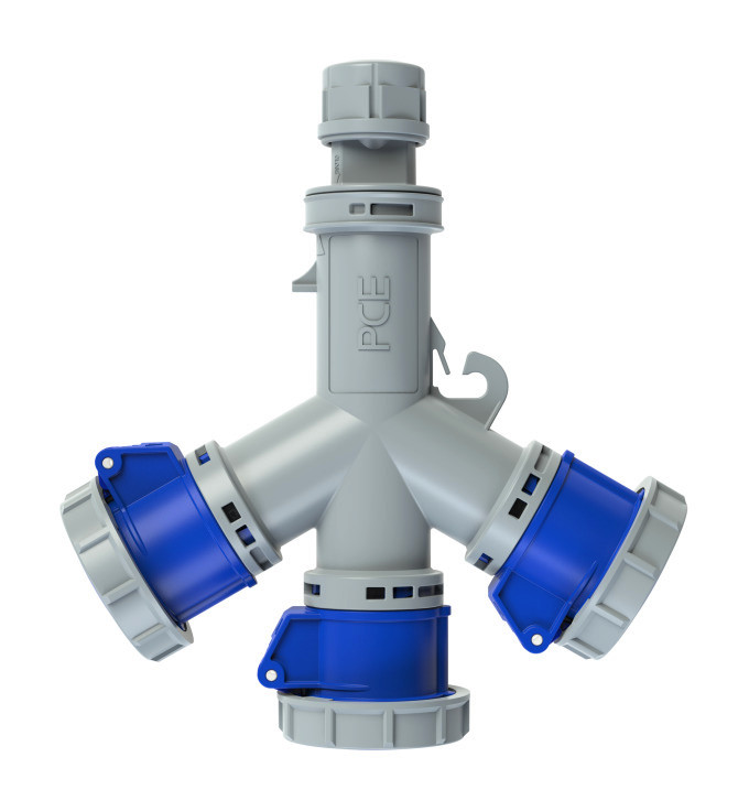 9432007 PCE Тройник. Выход-3 розетки CEE 16А/230V/1P+N+E/IP67, вход-кабельный ввод