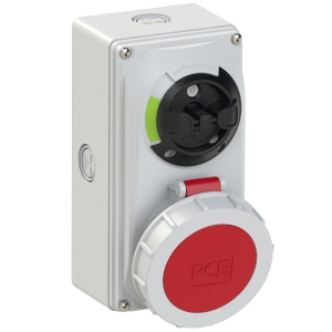 61242-6k PCE Розетка настенная 32А/400V/3P+E/IP67, с выключателем и блокировкой