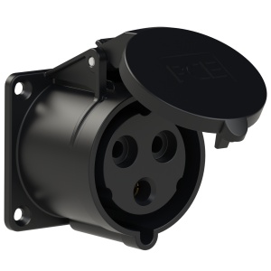 323-6ttx PCE Розетка встраиваемая 32А/230V/1P+N+E/IP44,черная, фланец 70x70, безвинтовое подключение