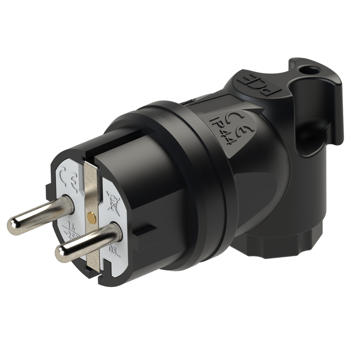05811-s PCE Вилка кабельная угловая 16A/250V/2P+E/IP44 резиновый корпус черная