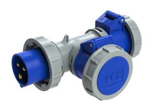 94326103 PCE T-коннектор 2-х розеточный с вводной вилкой 16A/230V/2P+E/IP67