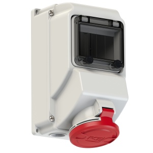 75253-6 PCE Розетка настенная 32А/400V/3P+N+E/IP44 никелирован. контакты, окно 5 модулей, DIN-рейка