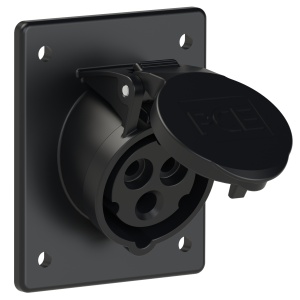 413-6ttf8x PCE Розетка встраиваемая 16А/230V/1P+N+E/IP44,черная, фланец 80x97, безвинтовое подключен