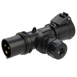 94325000 T-коннектор 2-х розеточный с кабельным вводом, 16А/230V/2P+E/IP44