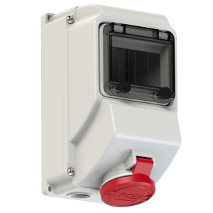 75143-6 PCE Розетка настенная 16А/400V/3P+E/IP44 никелирован. контакты, окно 5 модулей, DIN-рейка