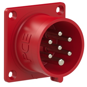 617-6v PCE Вилка встраиваемая 16A/400V/6P+E/IP44, фланец 70x70, никелированные контакты