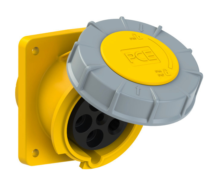 435-4 PCE Розетка встраиваемая наклонная 63А/110V/3P+N+E/IP67, фланец 100x112