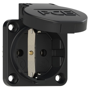 105-0ss PCE Розетка встраиваемая 16A/250V/2P+E/IP54 50x50 подключение сбоку черная