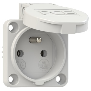 104-0g PCE Розетка встр 16А/250V/2P+E/IP54 50x50 подкл. сзади фр.-бельг. ст. серая