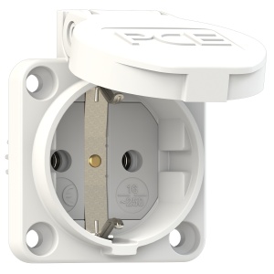 105-0ws PCE Розетка встр 16A/250V/2P+E/IP44 50x50 подкл. сбоку со шторками белая