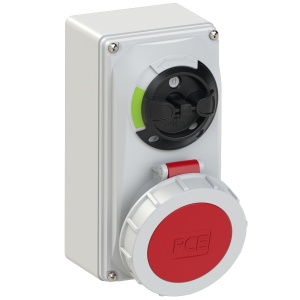 61242-6 PCE Розетка настенная 32А/400V/3P+E/IP67, с выключателем и блокировкой