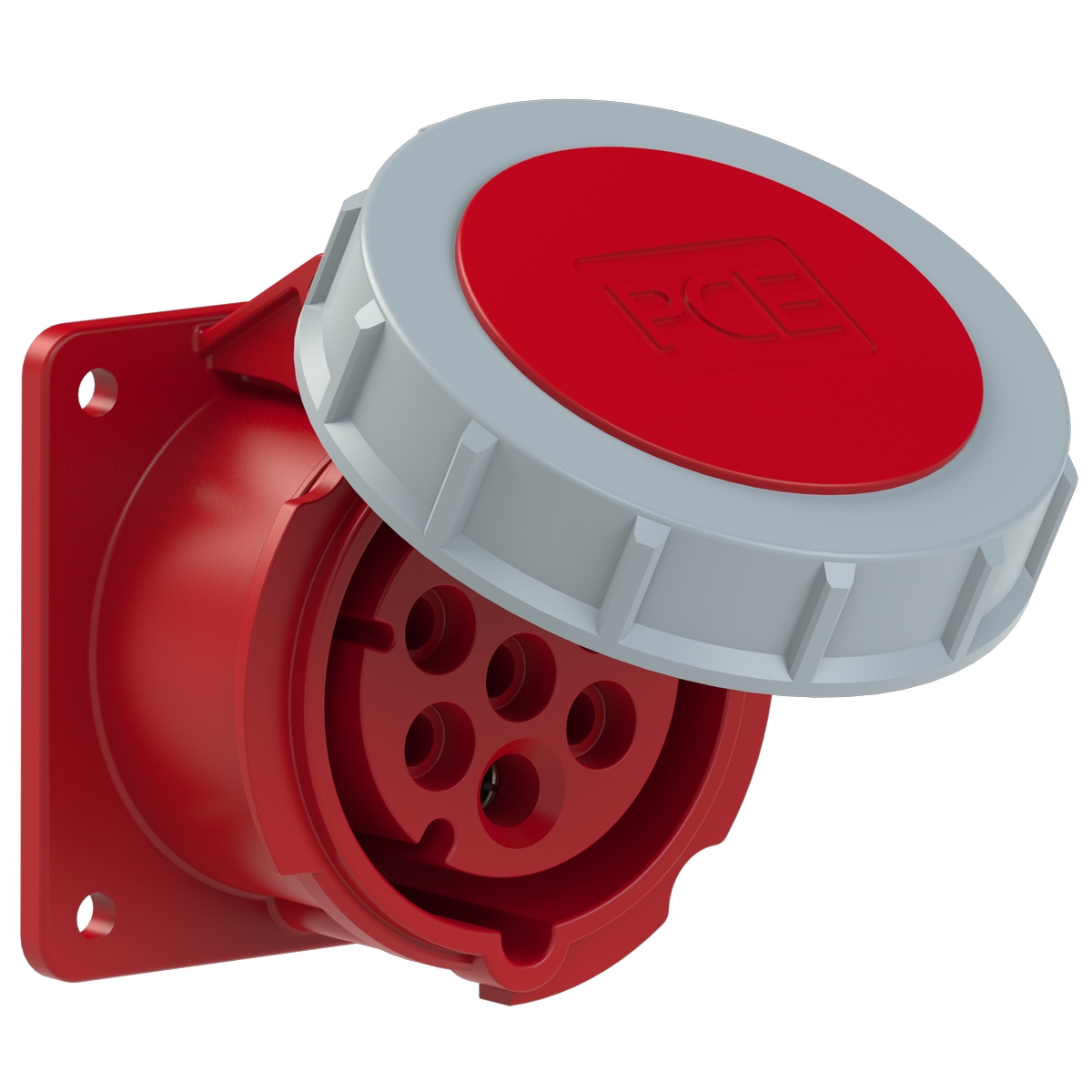 3172-6v PCE Розетка встраиваемая 16А/400V/6P+E/IP67, фланец 75x75, никелированные контакты 