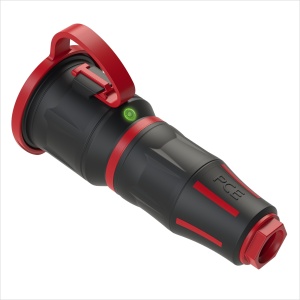 25731-sr PCE Розетка каб 16A/250V/2P+E/IP54 с крышкой, корпус черный, крышка и маркер красный, инд.