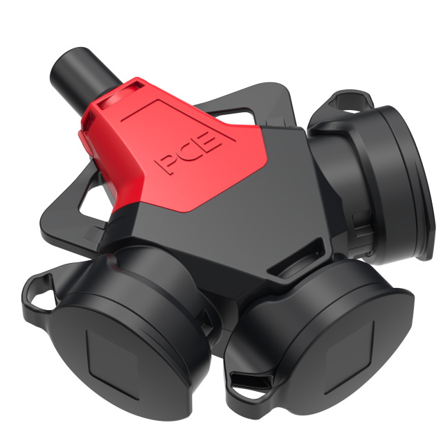 253711-sr5 PCE Тройник кабельный 16A/250V/2P+E/IP54 с резиновым корпусом и 5-контактным разъемом