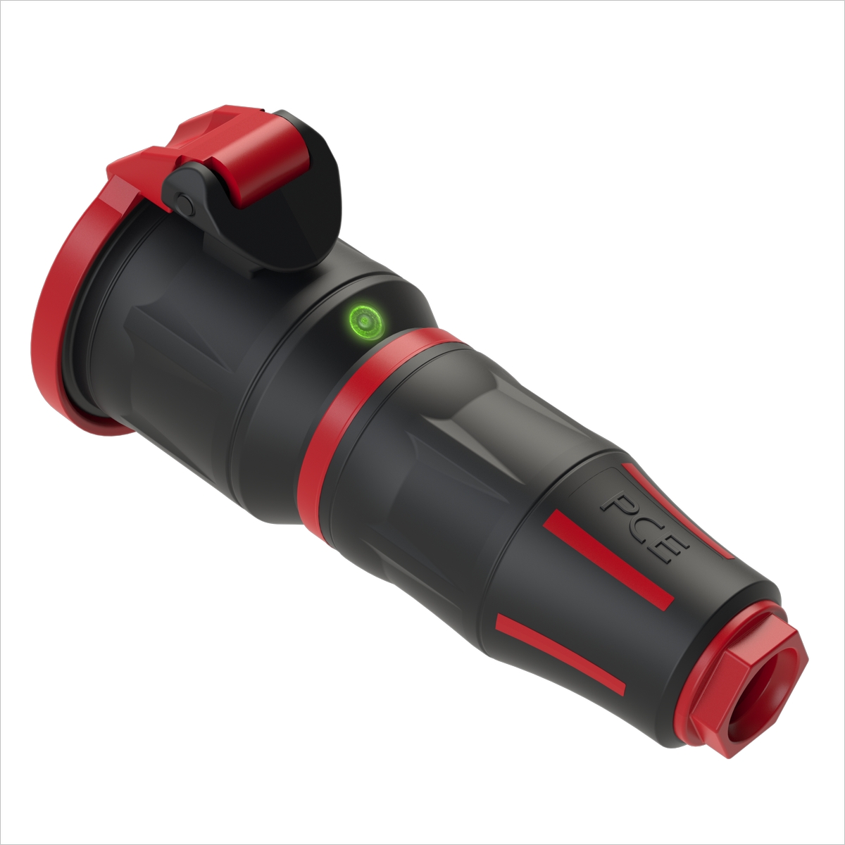 25732-sr PCE Розетка каб 16A/250V/2P+E/IP54 с крышкой, корпус черный, крышка и маркер красный, индик