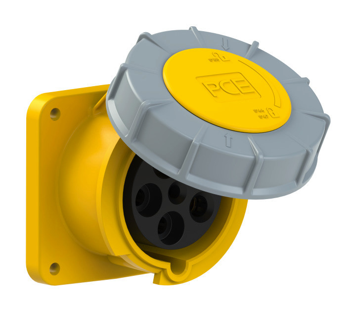 335-4 PCE Розетка встраиваемая 63А/110V/3P+N+E/IP67, фланец 100x100