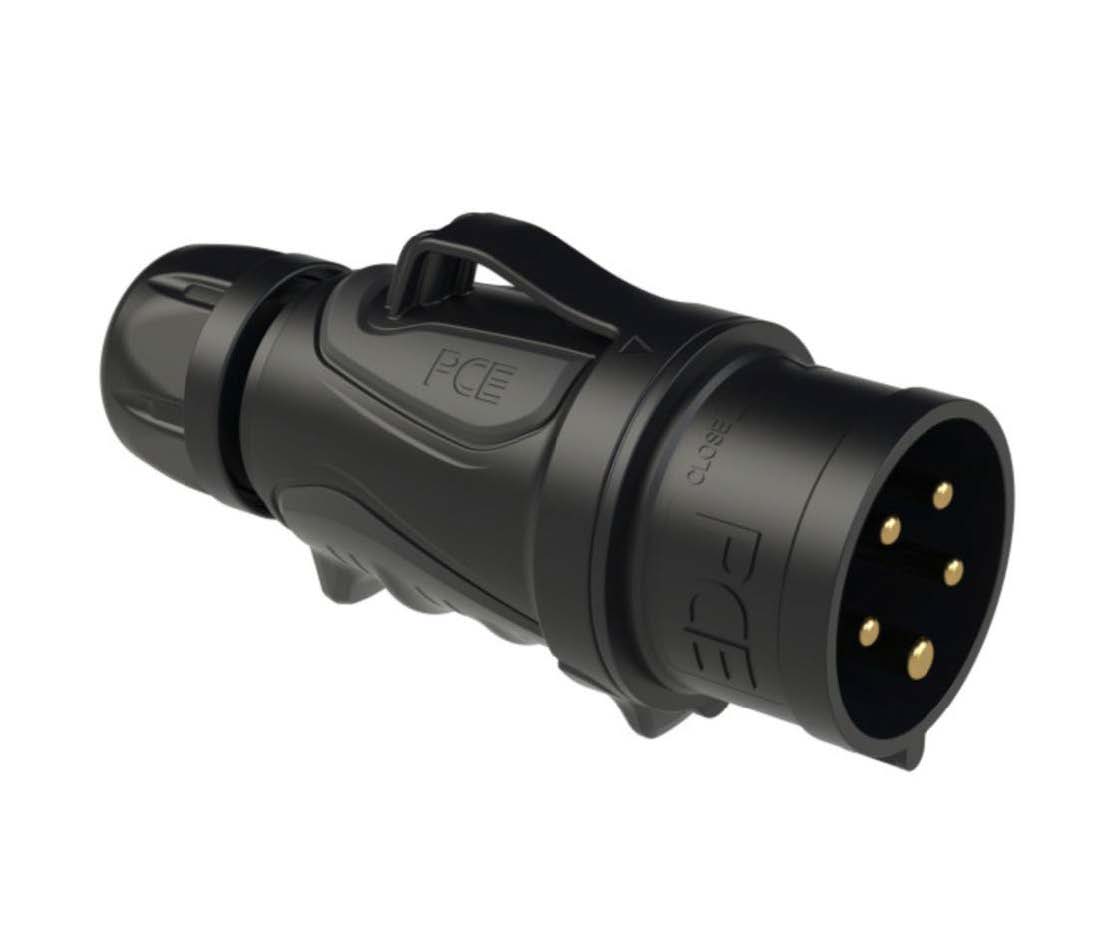 0253-6ttx PCE Вилка кабельная 32А/400V/3P+N+E/IP44 GRIP, черная, безвинтовое подключение