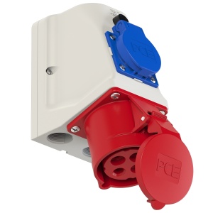 9224-6w PCE Розетка настенная комбинированная 32А/400V/3P+E/IP44+1GS, без проводов