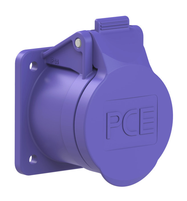 362f4v PCE Розетка встраиваемая 16А/24V/2P/IP44, фланец 55х55, никелированные контакты 