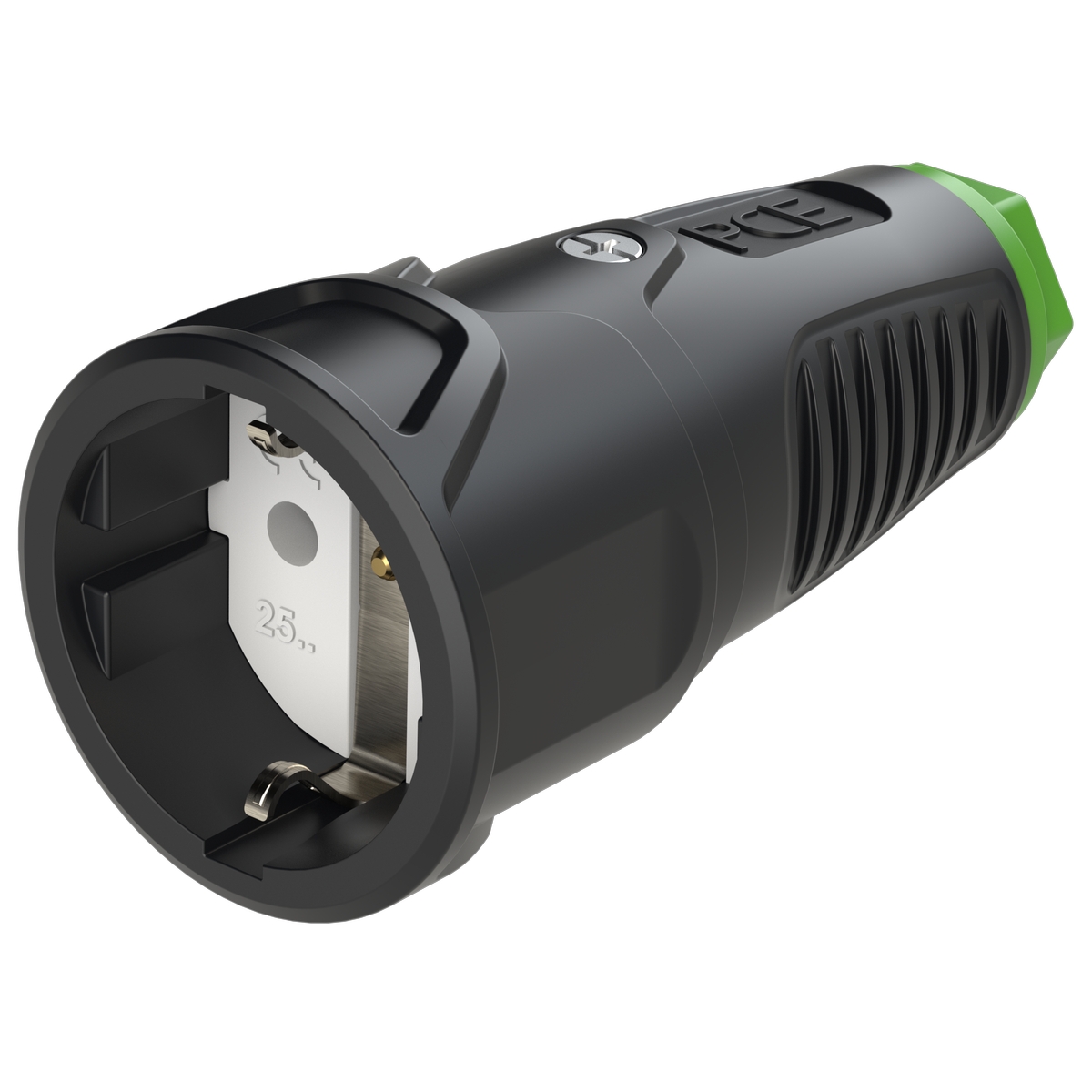 2510-shu PCE Розетка кабельная 16A/250V/2P+E/IP20 корпус черный, маркер зеленый 