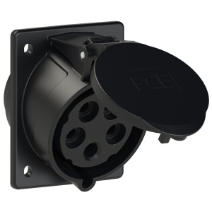 425-6ttx PCE Розетка встраиваемая наклонная 32А/400V/3P+N+E/IP44, черная,фланец 80x97, безвинт подкл