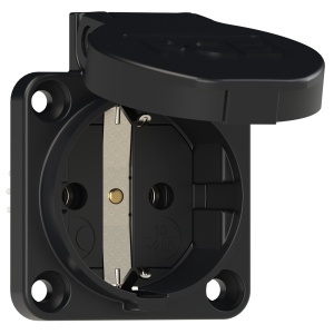 105-0s PCE Розетка встр 16A/250V/2P+E/IP54 50х50 подкл. сзади черная 