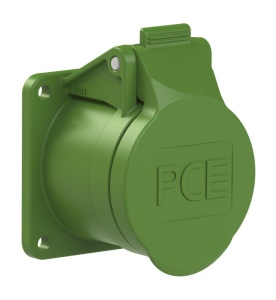 392-11f5v PCE Розетка встраиваемая 32А/24-42V/2P/IP44, фланец 55х55, никелированные контакты 