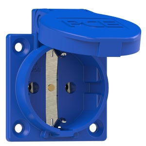 1050-0bs PCE Розетка встраиваемая 16A/250V/2P+E/IP54 50x50 подкл. сбоку синяя