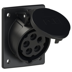 415-6x PCE Розетка встраиваемая наклонная 16А/400V/3P+N+E/IP44, черная, фланец 80x97