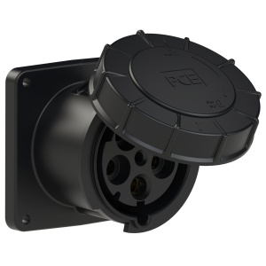 345-6xs PCE Розетка встраиваемая 125А/400V/3P+N+E/IP67, черная, фланец 120x120