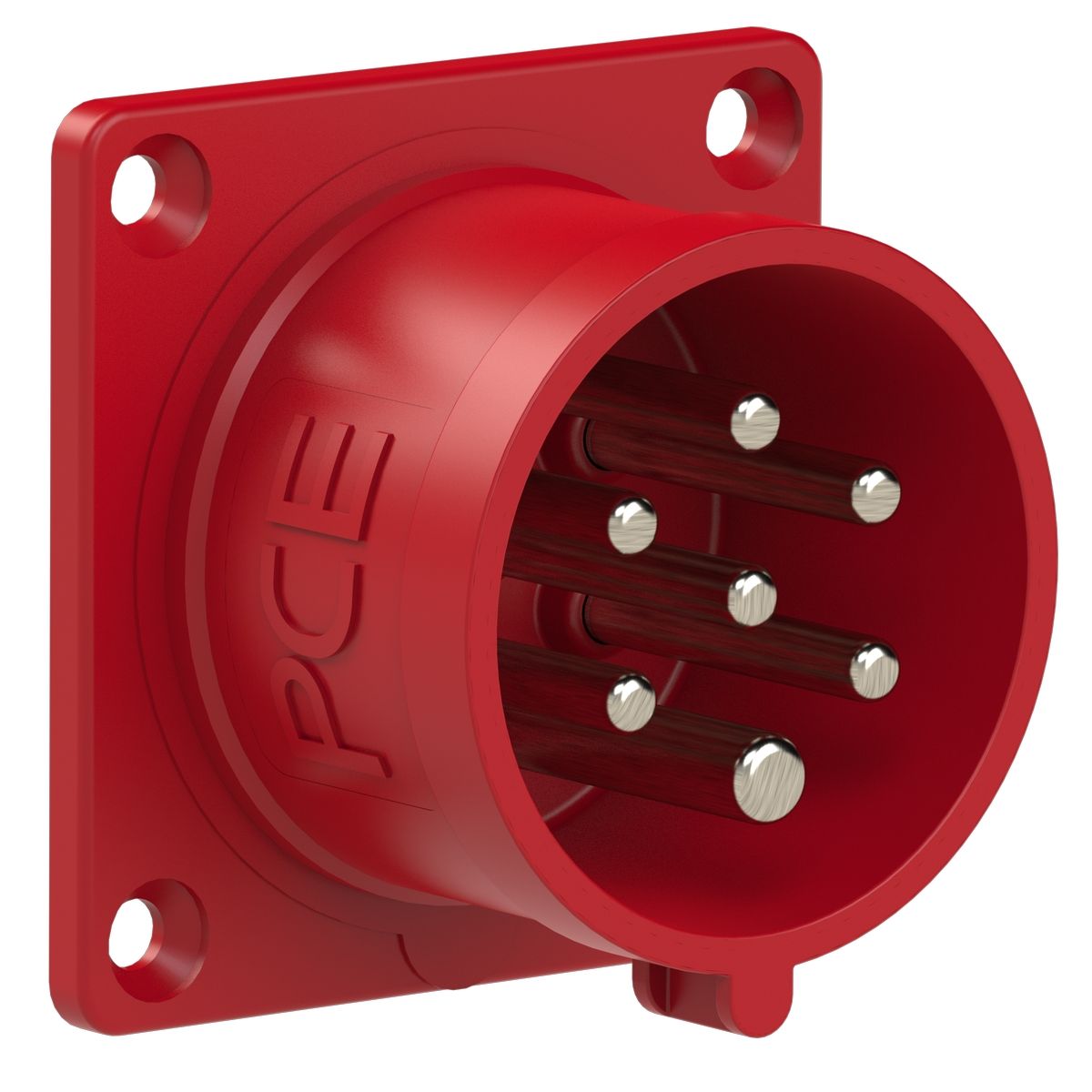 617-6v PCE Вилка встраиваемая 16A/400V/6P+E/IP44, фланец 70x70, никелированные контакты