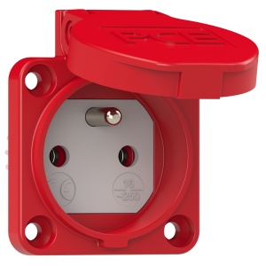 104-0r PCE Розетка встр 16А/250V/2P+E/IP54 50x50 подкл. сзади фр.-бельг. ст. красная