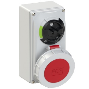 61252-6 PCE Розетка настенная 32А/400V/3P+N+E/IP67, с выключателем и блокировкой