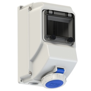 751323-6 PCE Розетка настенная 16А/230V/1P+N+E/IP67 никелирован. контакты, окно 5 модулей, DIN-рейка