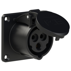 313-6ttx PCE Розетка встраиваемая 16А/230V/1P+N+E/IP44,черная, фланец 70x70, безвинтовое подключение