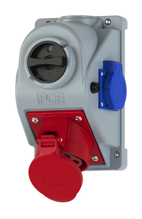 96062551 PCE Розетка комб наст с выкл 32А/400V/3P+N+E/IP44 +1Schuko с предохранителем