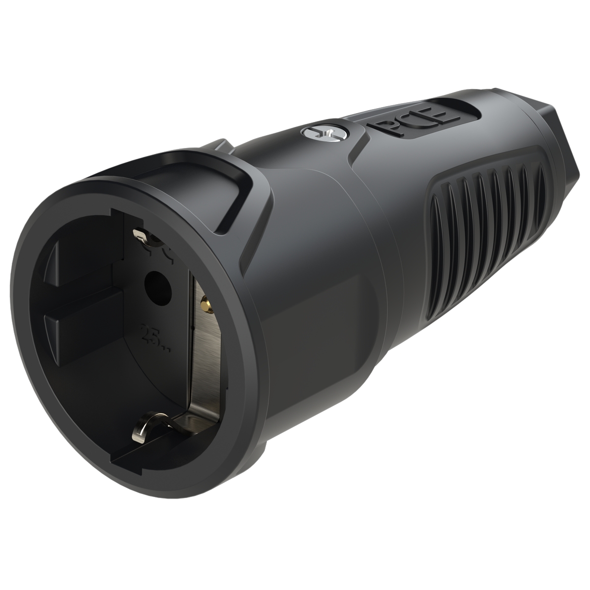 2520-ss PCE Розетка кабельная 16A/250V/2P+E/IP20 корпус черный, маркер черный