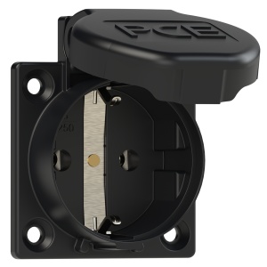 1050-0ssw PCE Розетка встр 16A/250V/2P+E/IP54 50x50 подкл. сбоку с доп. контуром герм. черная